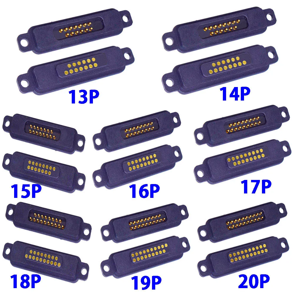 1sets 13P 14P 15P 16P 17P 18P 19P 20P With Screw Holes Waterproof Magnetic Pogo Pin Connector 2A Spring Loaded DC Power Socket