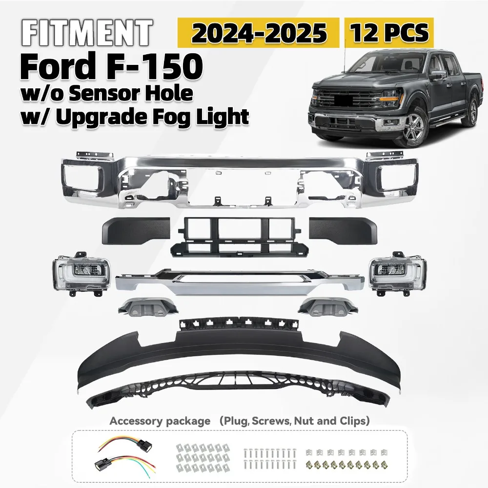 

Front Bumper Assembly Upgrade Fog Light For 2024-2025 Ford F-150 w/o Sensor Hole