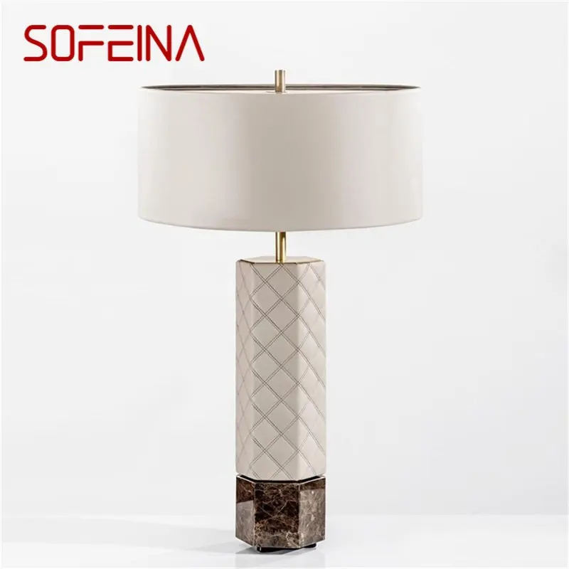 

SOFEINA Postmodern Table Lamp Fashion LED Desk Light Leather Simple for Home Bedroom Living Room Decor