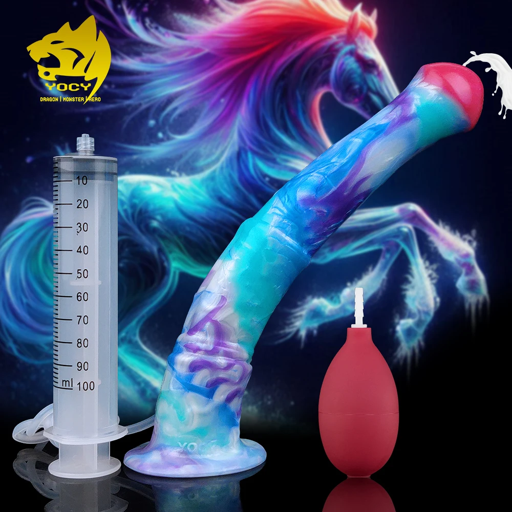 YOCY Fantasy Ejaculating Animal Penis Dildo Soft Silicone Horse Wolf Dildos Squirting Monster Sex Toy For Women Men