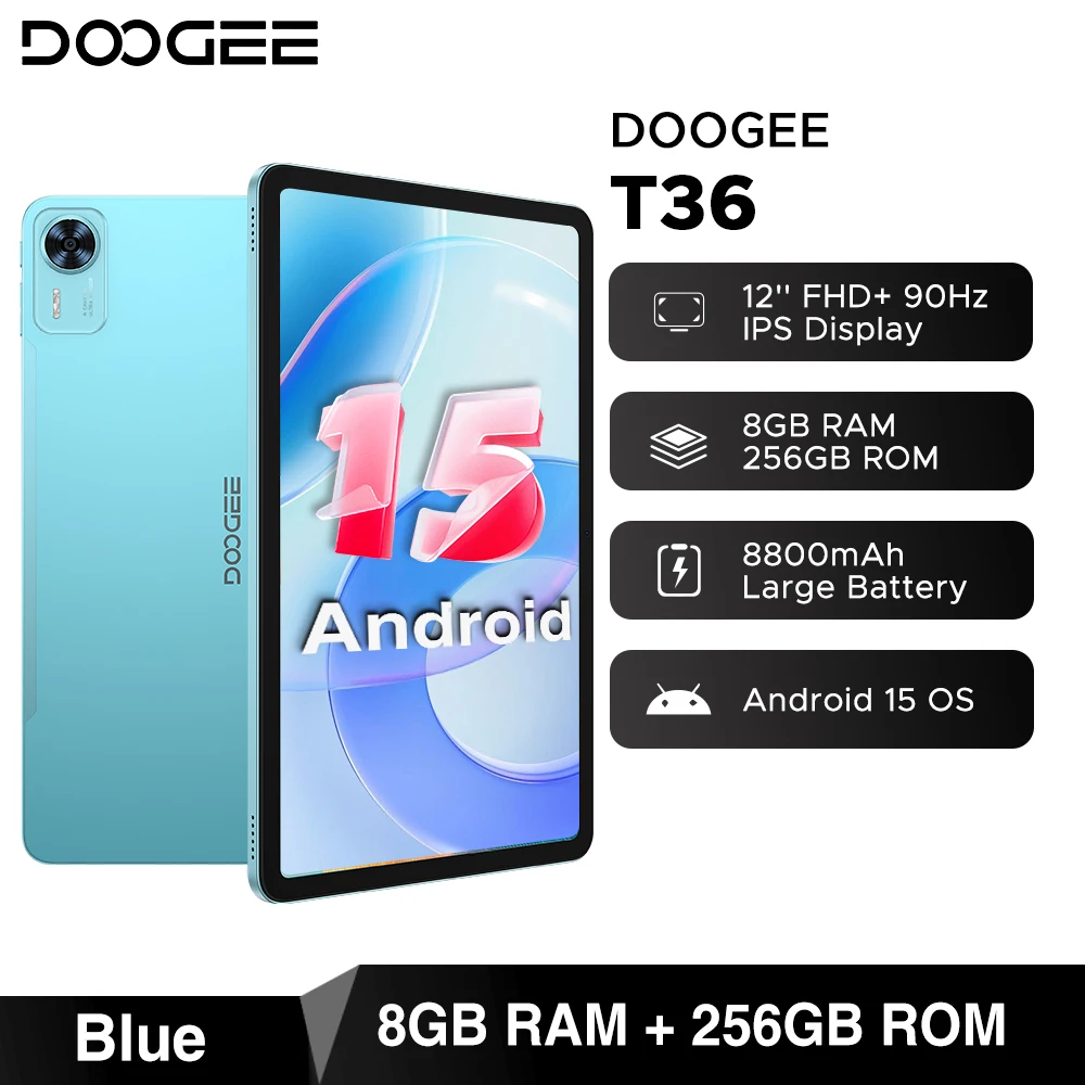 DOOGEE T36 Android 15 Tablet 12'' FHD+ 90Hz IPS Display 8GB 256GB