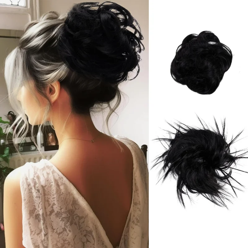 

2PCSHair Piece with Elastic Rubber Wavy Curly Synthetic Ponytail Hairpiece for Women's Tousled Updo Daily Wear