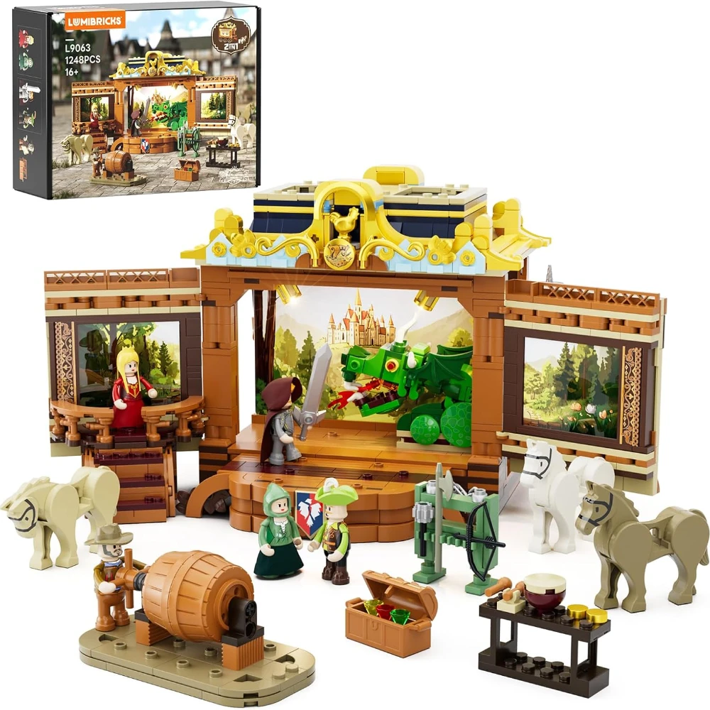 

Lumibricks 1248 шт. Набор строительных кирпичей для средневековой каретки-средневековье, городской город, светодиодный светильник, многоформатная модульная коллекция