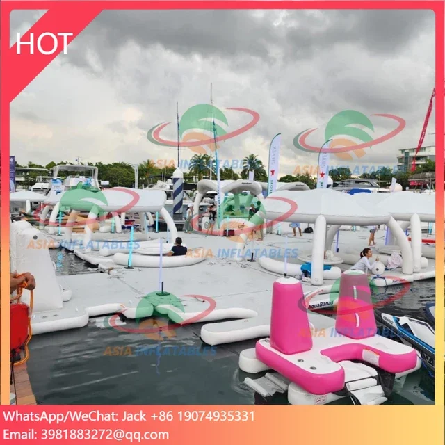 

Hot Sale Inflatable Floating Platform Water Park Inflatable Island With Tent Roof Resort Float Party Bana Platform