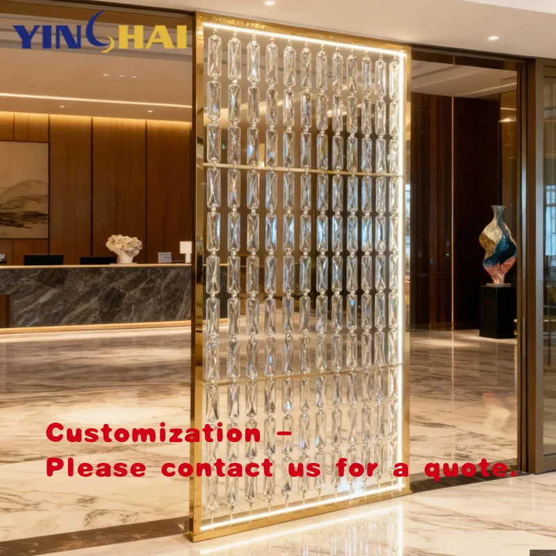 

custom.Luxury Glass Gold Metal Stainless Steel Partition With Light Divider Living Room Home Lobby Partition Design