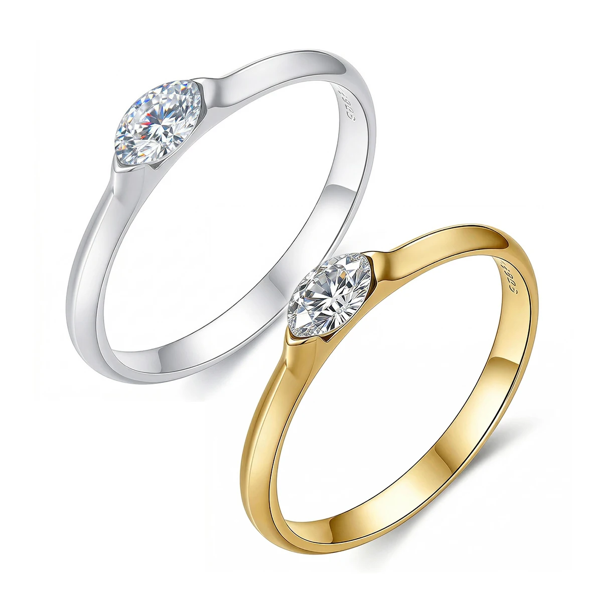 S925 Silver Plated 18K Gold Horse Eye Shaped Moissanite Hand-Holding Happiness Light Luxury Women's Ring 0.3ct