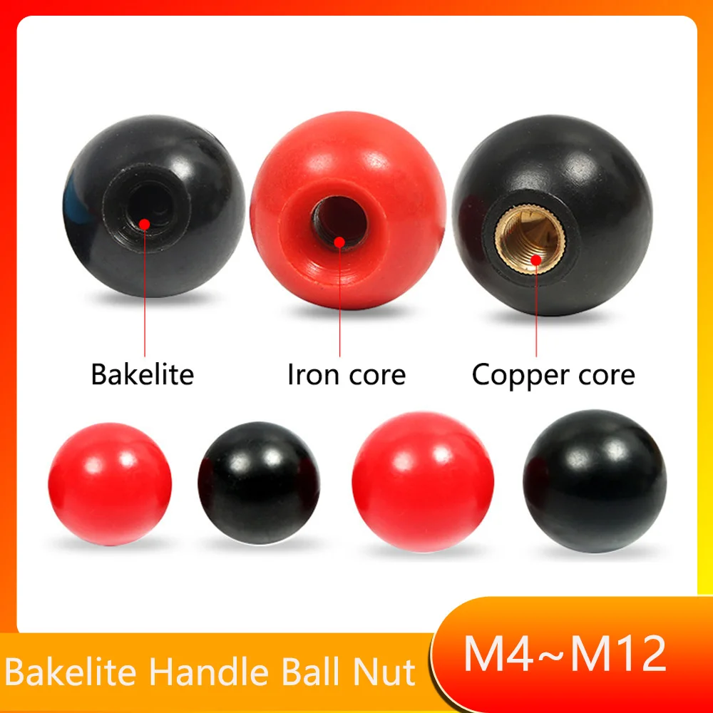 Machine Tool Handle Ball Nut M4 M5 M6 M8M10M12 Thread Plastic Clamping Nuts Knob Knob Accessories Copper Core/Bakelite/Iron Core