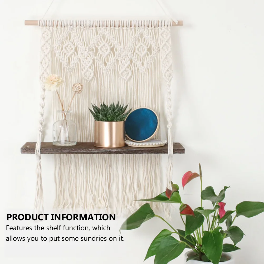 

1Pcs Hanging Tapestry Storage Shelf Decorative Tassel Wall Hanging Ornament Handmade Home Decor Indoor Pendant Shelf Adornment