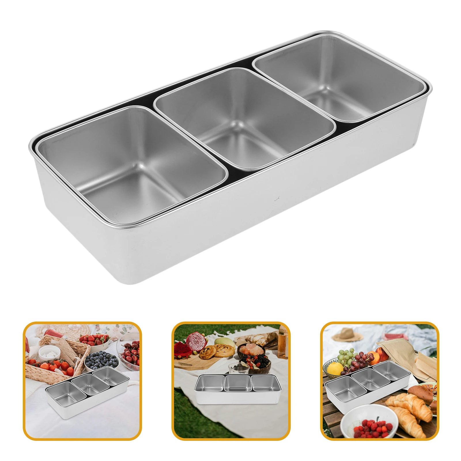 

Tray Portable Stainless Steel Snack Platter Fruit Container Divided Serving Dish