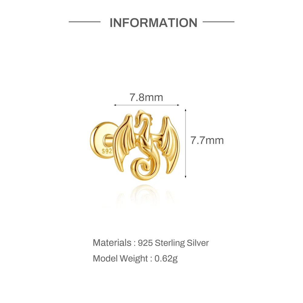 AIDE 1PC 925 Sterling Silber Glück Rot Koi Piercing Ohrring Für Frauen Geometrische Kette Zirkon Ohr Knochen Stud Ohrringe edlen Schmuck – Detail 30