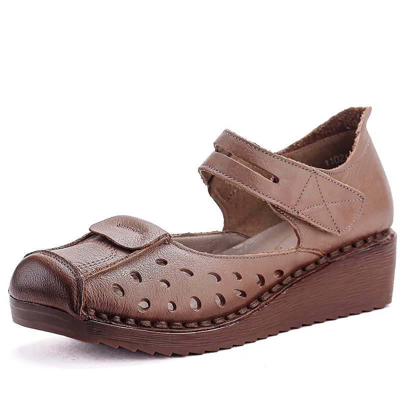 

New Orthopedic Roman Sandals Women Cutout Cow Leather Shoes Ladies Gladiators Wedged Heels Mary Jane Sandals Woman Cutout Shoes