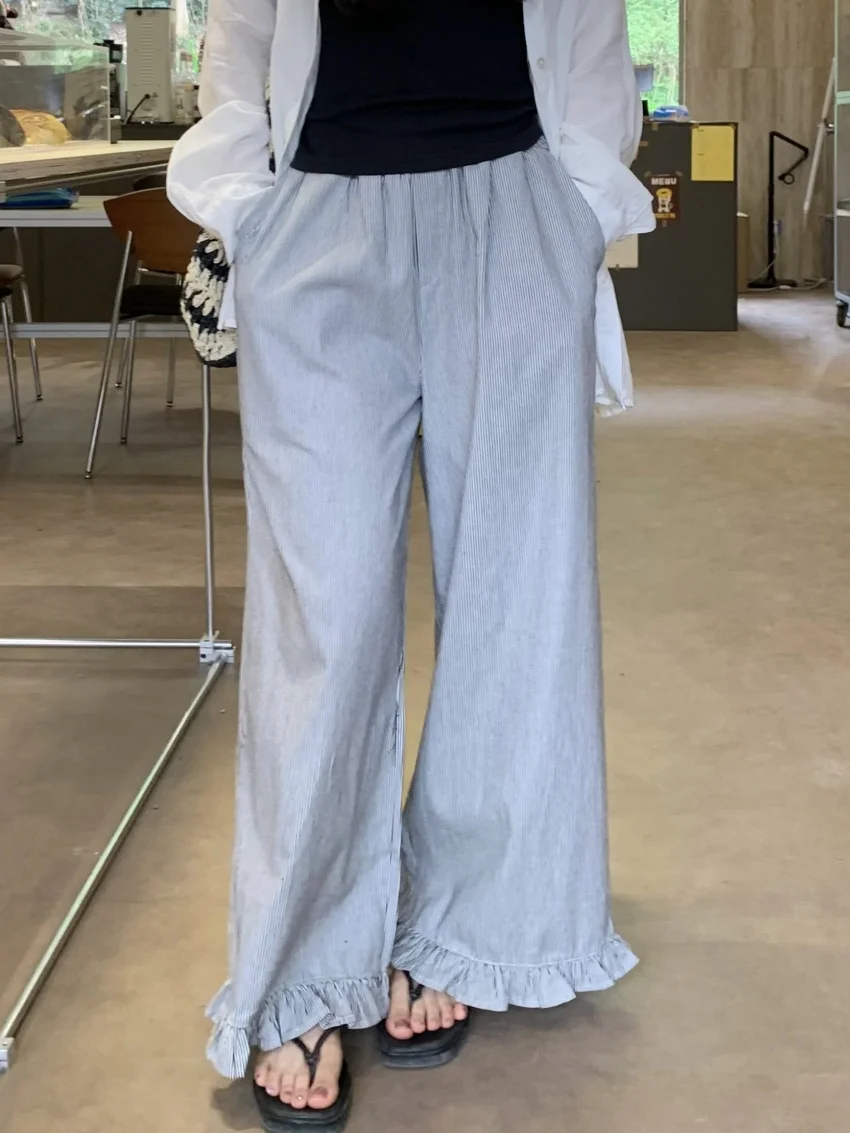 

Alien Kitty Summer Wide Leg Trousers New Loose Women Stripes Daily Streetwear Minimalist Casual Chic Fashion OL All Match