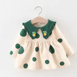 Robe de princesse à manches longues pour filles, pull à col rond, patchwork à pois, mode décontractée élégante, automne et hiver