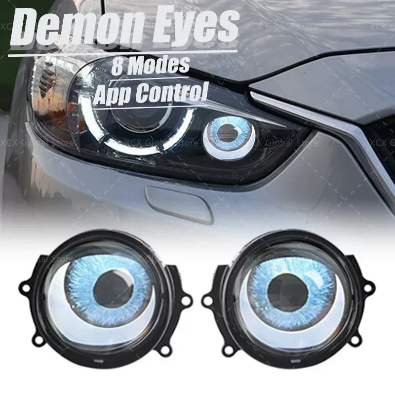 2024 New Dynamic 3 Inch Devil Eyes Lens Lights for 12v Car WIFI Control Eyes Retrofit Kits Headlight Assembly Auto Accessories