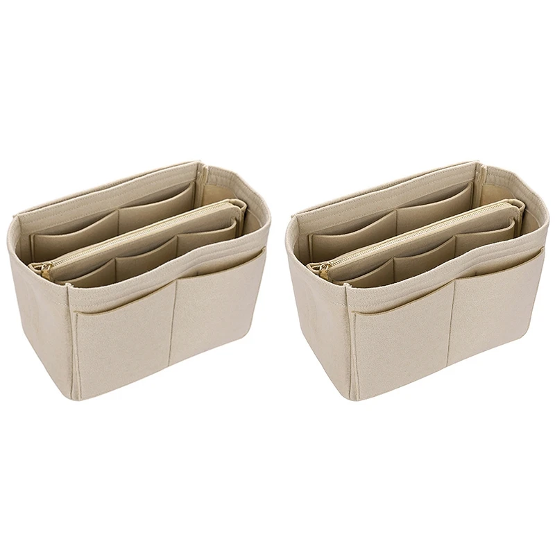 

2Pcs Makeup Bag Cosmetic Cases Felt Bag Organizer Insert Cosmetic Bags Makeup Case Travel Toiletry Bag Handbags Organizer Khaki