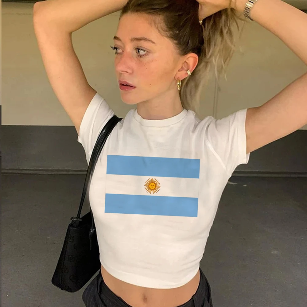 Argentina T Shirt Women Kawaii Cropped Goth Tshirt Grunge Crop Top Funny T-shirt Y2k Punk Streetwear Female Clothing