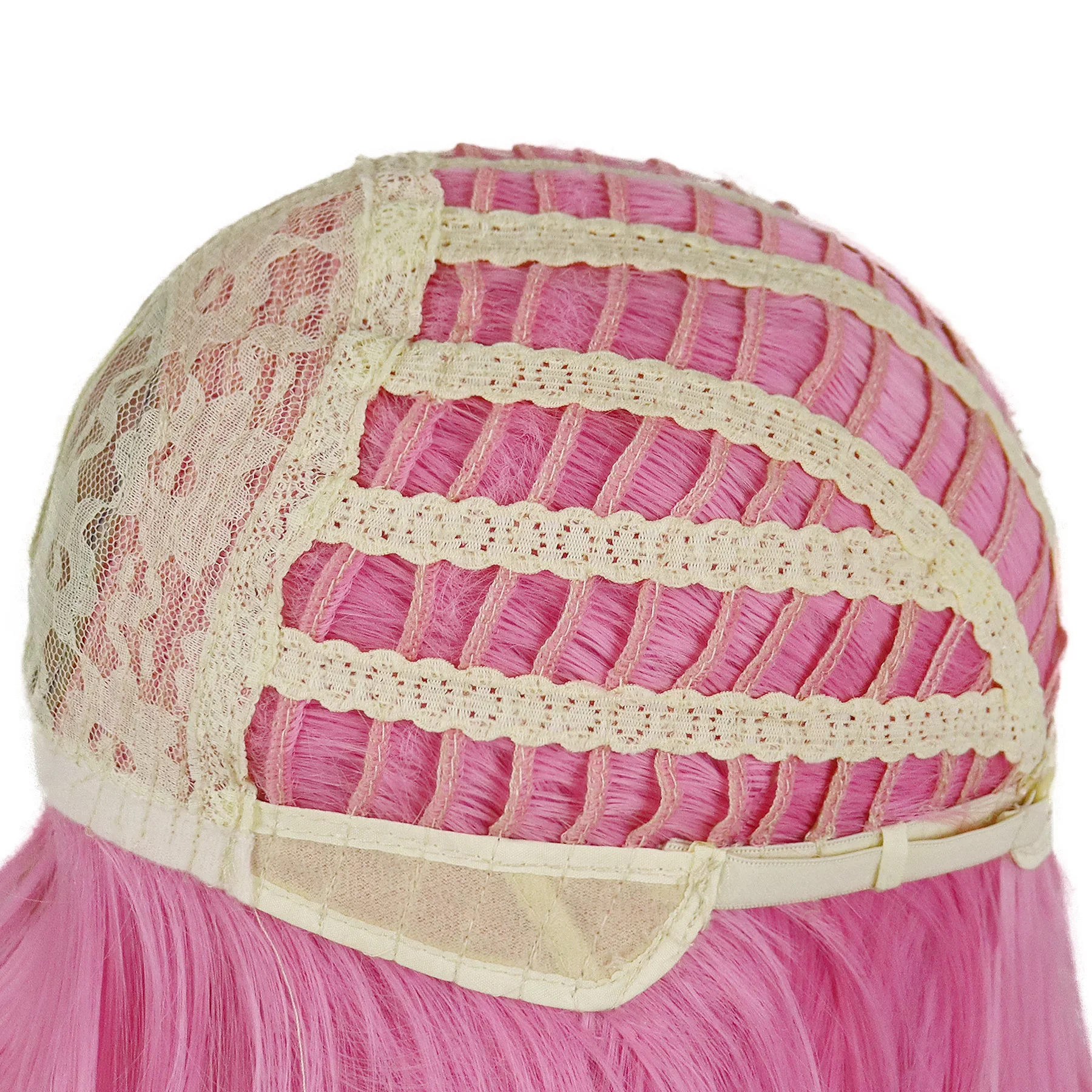 Parrucca cosplay sintetica Parrucca corta Bob rosa da 16 pollici con frangia Capelli lisci per donna Look naturale ed elegante adatto per il costume