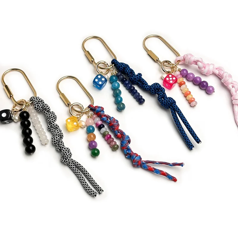 

New Cute Keychain Fashion Bag Pendant Colorful Beads Key Chain Braided Blue Rope Paracord Fish Charm Bag Charm Keychain