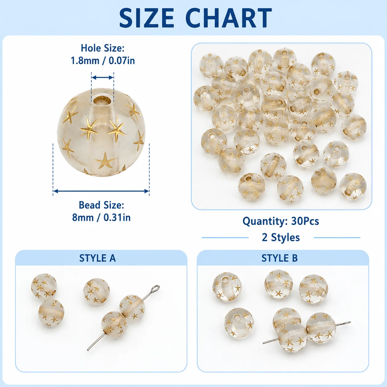 15Pcs 8mm Beads 2 Styles Transparent Frosted Beads 1.8mm Hole for DIY Bracelet Necklace Earring Jewelry Making Supplies