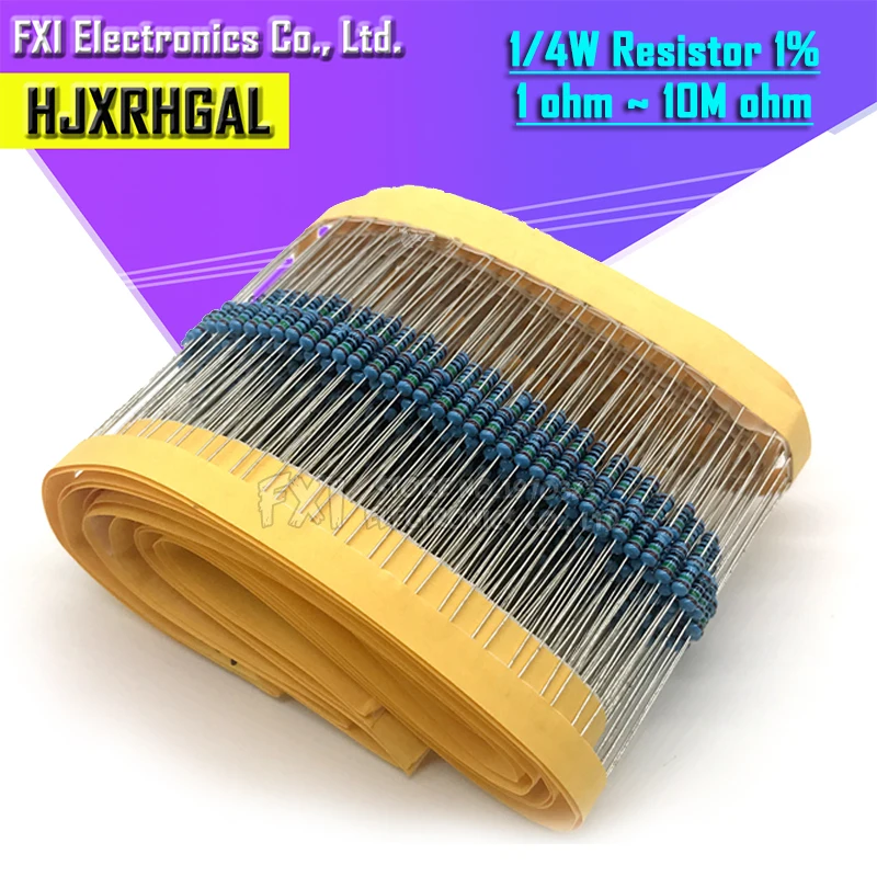 200pcs  1/4W 1R~22M 1% Metal film resistor 100R 220R 1K 1.5K 2.2K  4.7K 10K 22K 47K 100K 100 220 1K5 2K2  4K7 ohm resistance