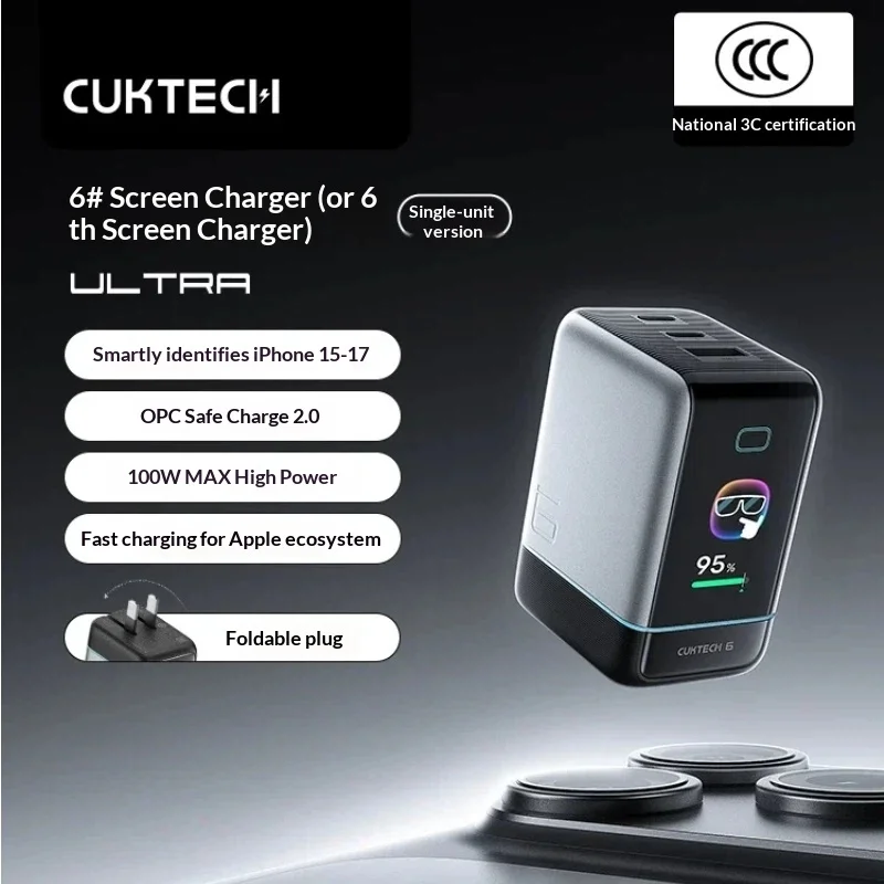 Cuktech Gan Charger No 6 Ultra 100w 65w Pd Digital Display Three Port phone 17 Pro Max various types Laptop Smartphone