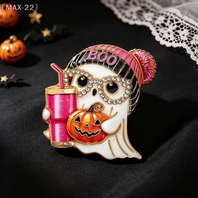 〔MAX-22〕1Pcs Unisex Wear Hat Taking Straw-cup Specter Halloween Party Brooch Pins Gifts Lovely Ghost Brooches For Women