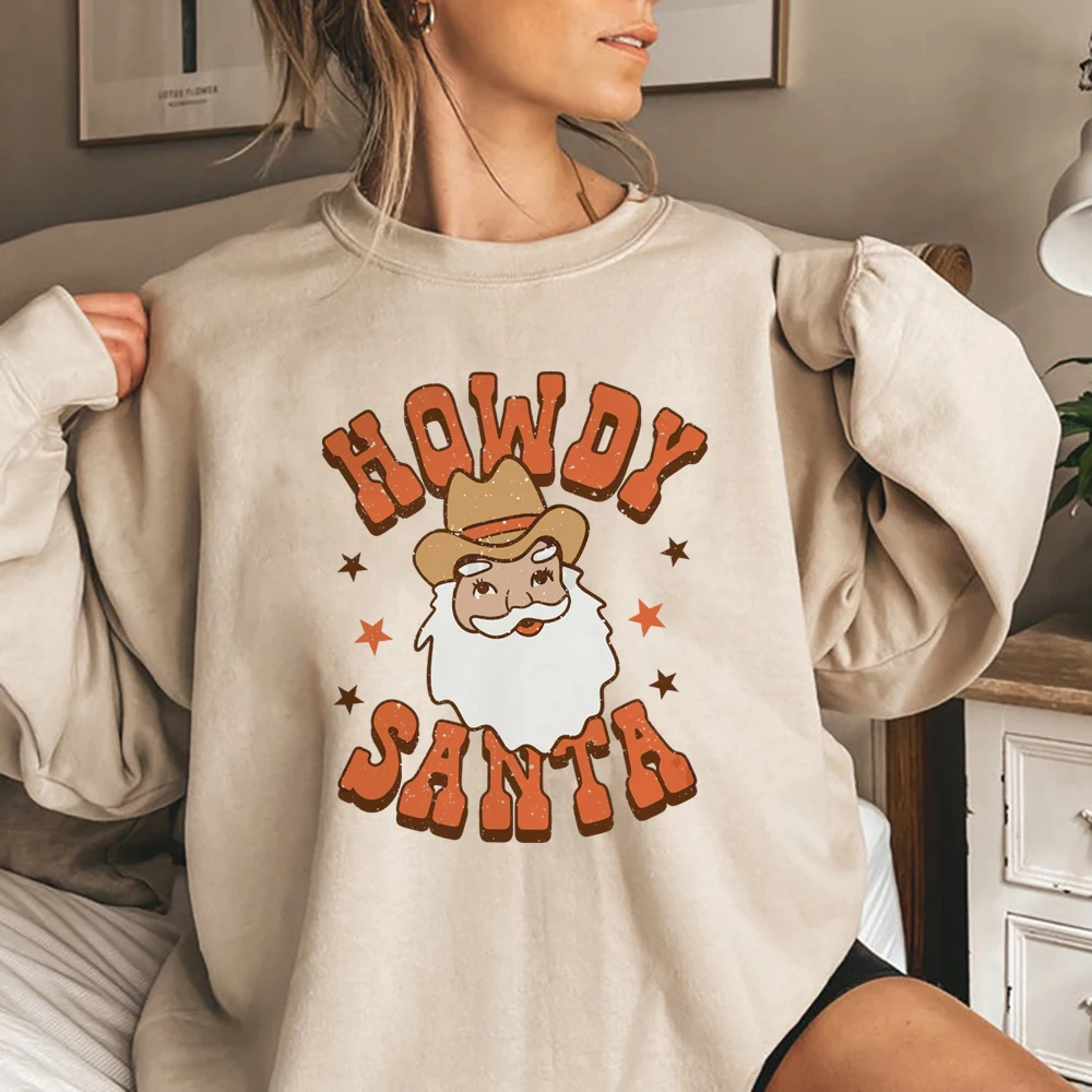 

Cowboy Santa Sweatshirt Howdy Santa Christmas Pullover Retro Christmas Ugly Sweater Vintage Christmas Party Crewneck Sweatshirts