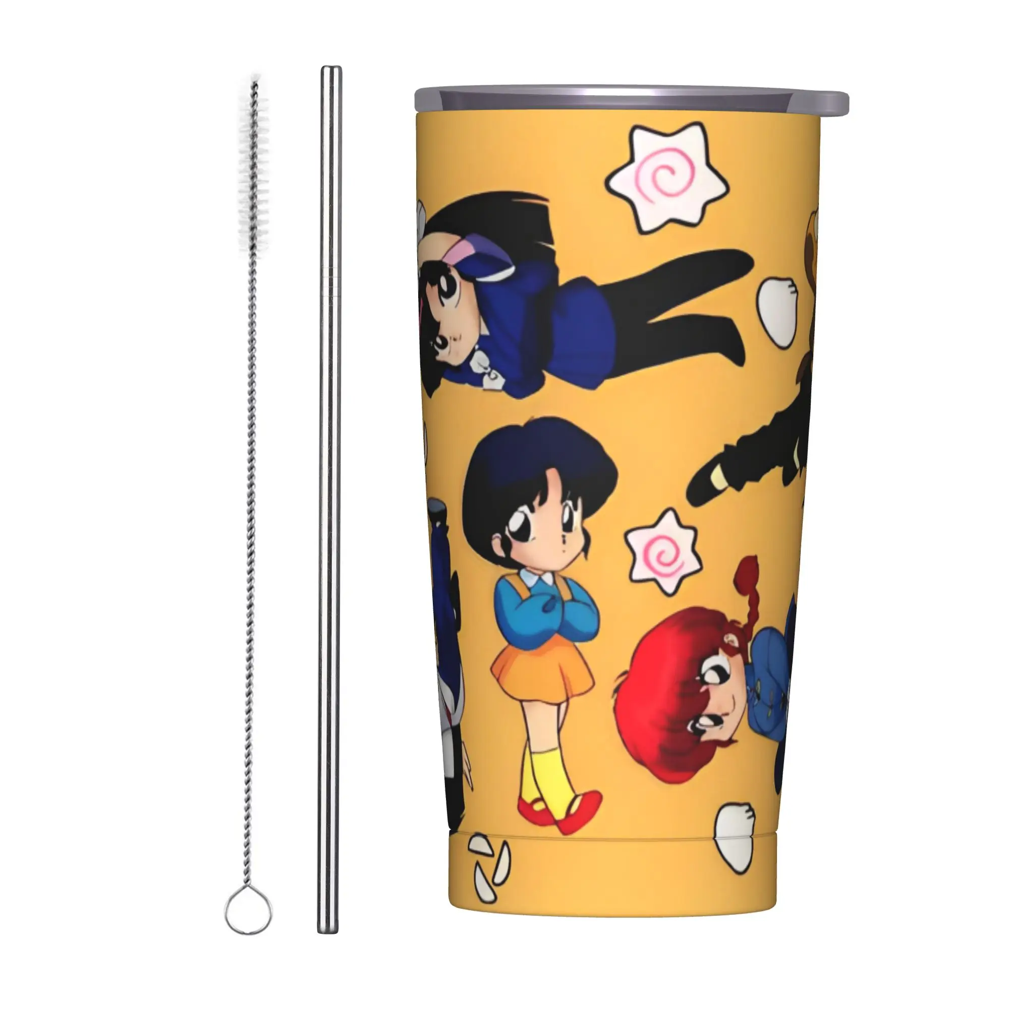 Ranma 1/2 Chibi Kawaii Tumbler Vacuum Insulated Cartoon Anime Manga Coffee Cups Stainless Steel School Mug Hot Cold Drink, 20oz
