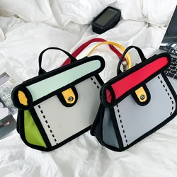 3D Style Patchwork Sling Handbag 2023 Cartoon Animation 2D Drawing Satchel Fashion Small Cake Crossbody Bag Casual Shoulder Bags