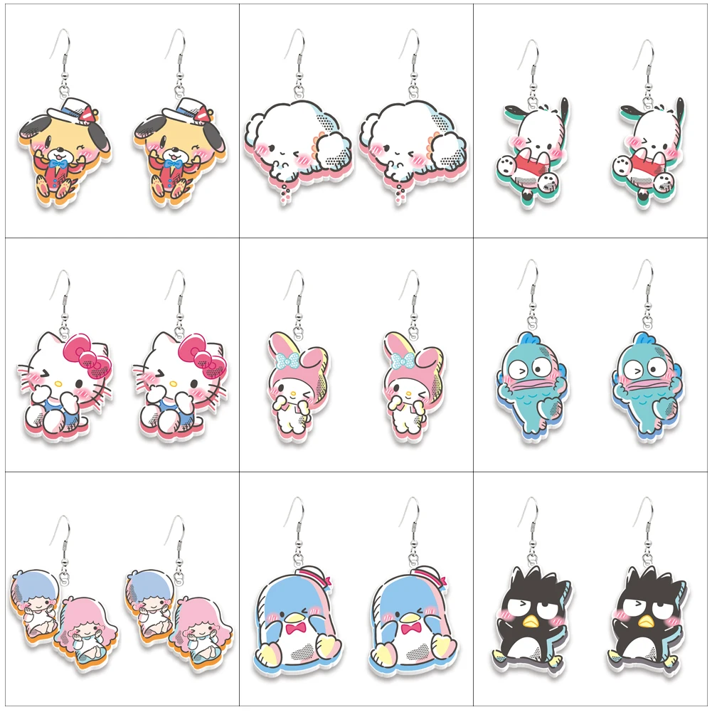 W Mixed Sanrio Cute Cartoon Charactors Hook Earrings Hellokitty Hook Drop Earrings Girls Colorful Earrings Cute Jewelry