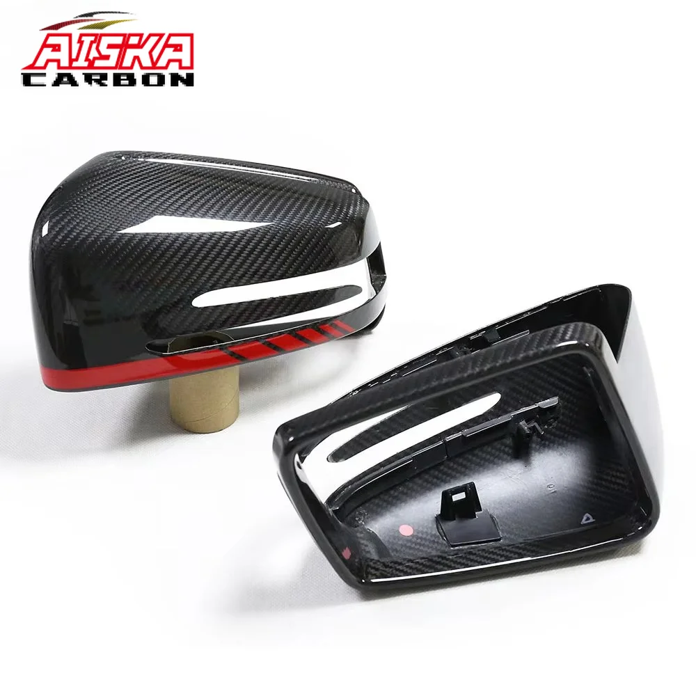 AISKA 3K Prepreg Glossy Black Red Stripe Carbon Fiber Side Mirror for Mercedes-Benz W117 W176 W204 W246 W221 W212 X204 W218 GLA
