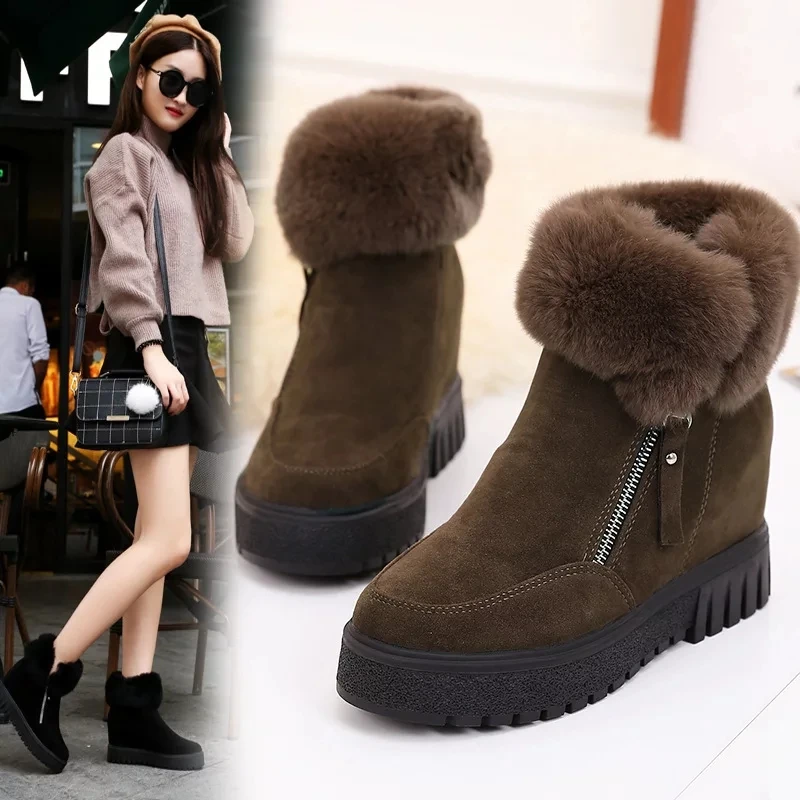 New Women Boots Winter Outdoor Keep Warm Fur Boots Waterproof Women\'s Snow Boots Thick Heel with Round Head High Heels