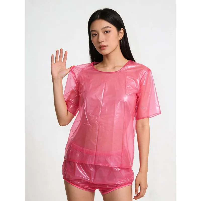 Sedefli Pembe Plastik Pijama Tpu Kısa Kollu Set Şeffaf Parlak Bebekler İçin Ev Giysisi İnternet Ünlüleriyle Aynı
