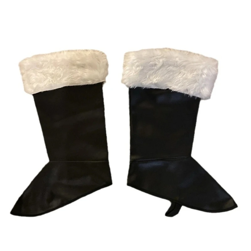 

1 Pair Christmas Cosplay Santa Boot Covers Sleeve PU Leather Plush Cuff Leg Warmers Socks Costume Parties Accessories