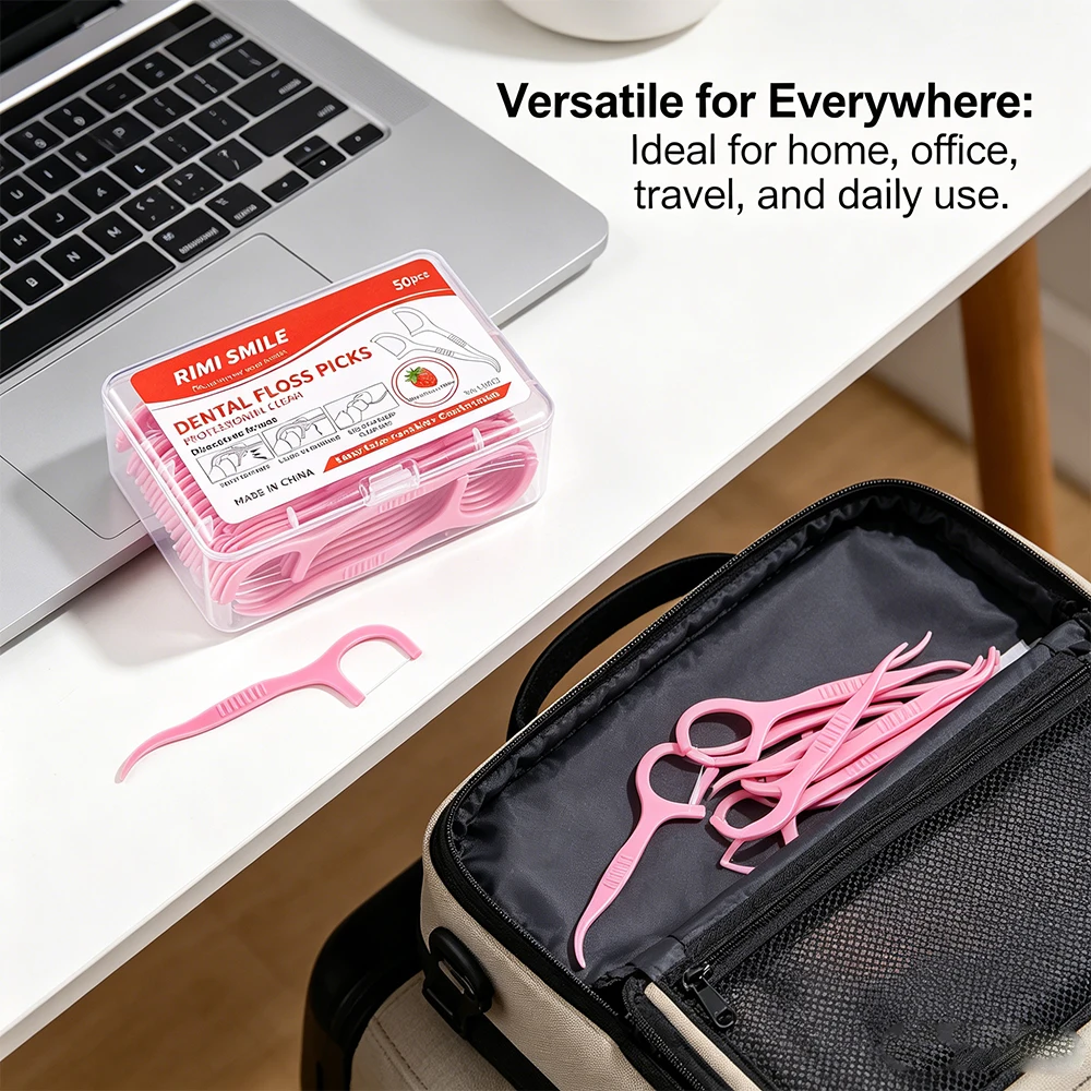 200pcs Portable Travel Strawberry Dental Floss Picks, Super Fine High Tension Floss Sticks, Ergonomic Non-Slip Disposable