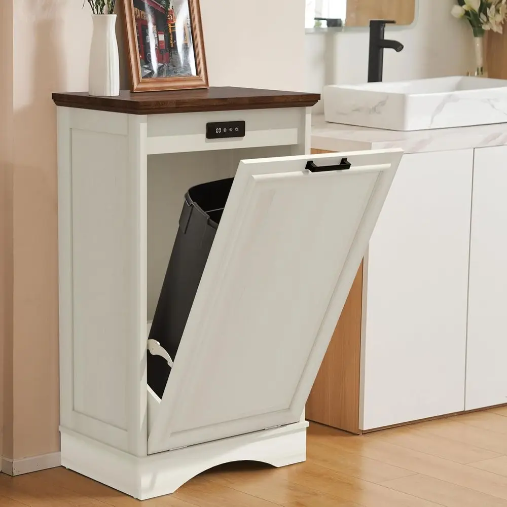 

Out Trash Can Cabinet, 13 Gallon Wooden Kitchen Trash Bin, reestanding Recycling Cabinet with Deodorizing unction, Hidden Trash