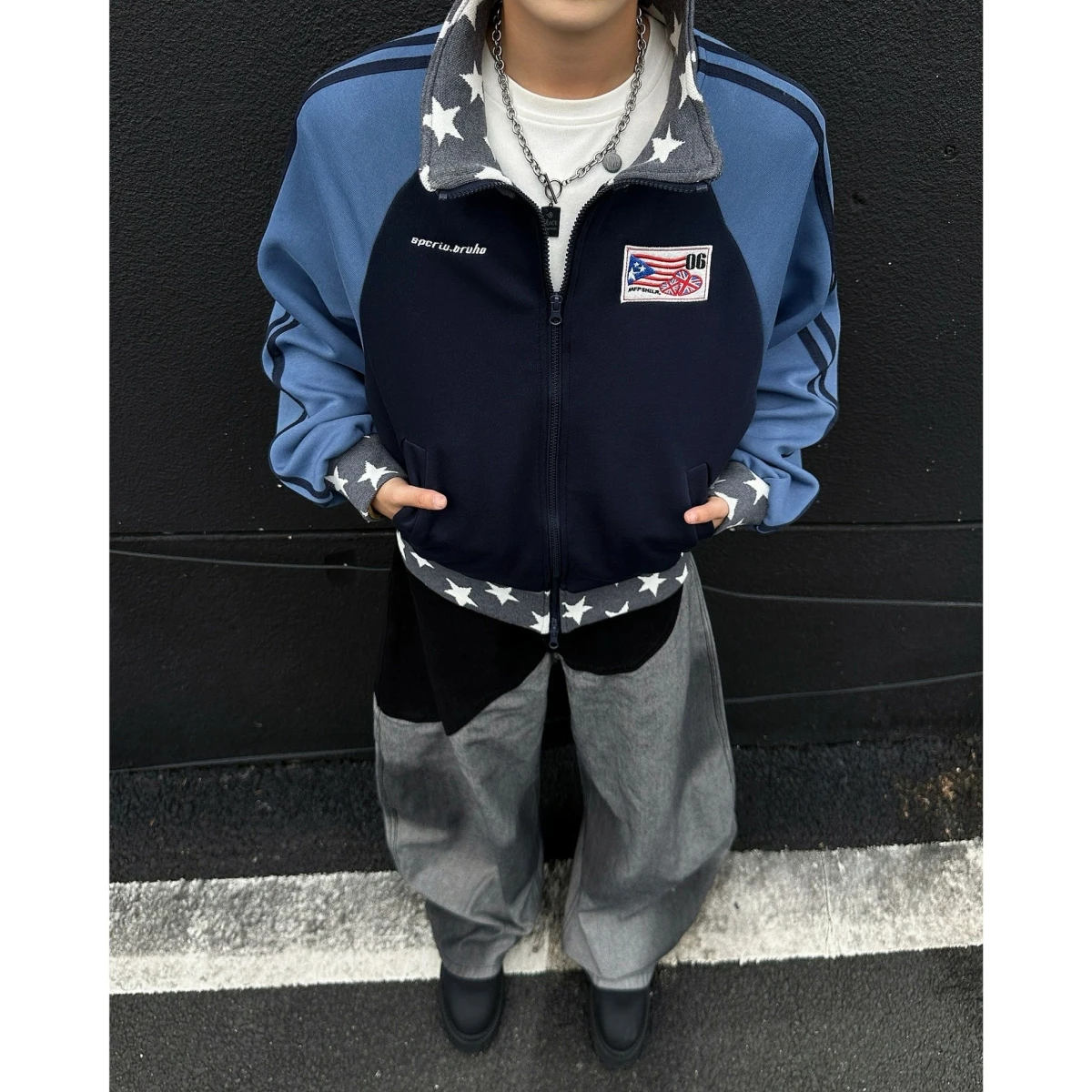 

Американский кардиган-худи в стиле High Street с длинными рукавами, весенне-осенний, с цветными блоками, свободный, повседневный, универсальный, Jaet T...