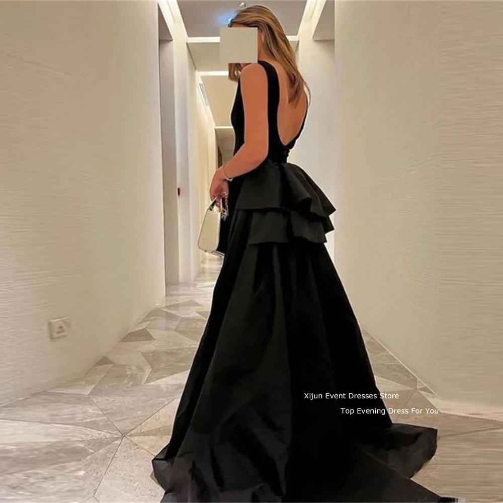 Xijun Black Evening Dress Sexy Formal Prom GownOccasion Saudi Arabric Prom Dresses Backless 2023 For Women Sweep Bow Train