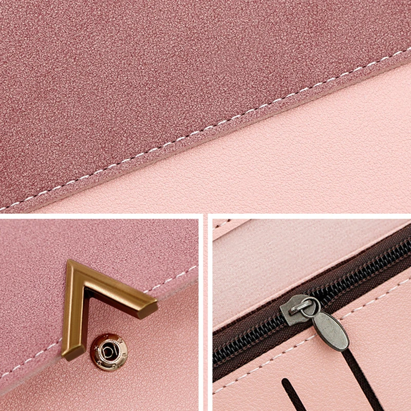 محفظة جديدة عصرية وبسيطة من البولي يوريثان، حقيبة ثلاثية الطي، محفظة طويلة، محفظة متعددة الفتحات للبطاقات، حقيبة يد للنساء