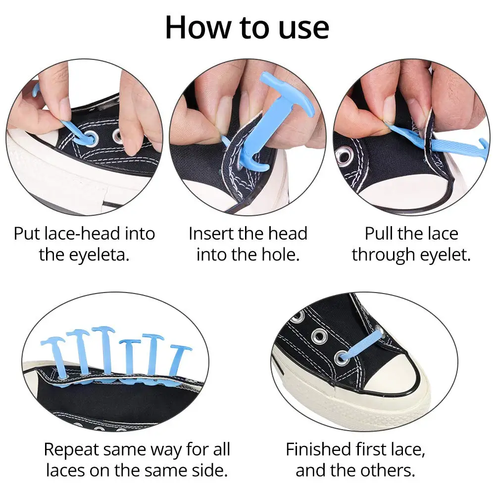 Elastic Silicone Shoelaces para homens e mulheres, No Tie Shoes Laces, Acessórios de borracha, Lazy Shoelace, 12 pcs