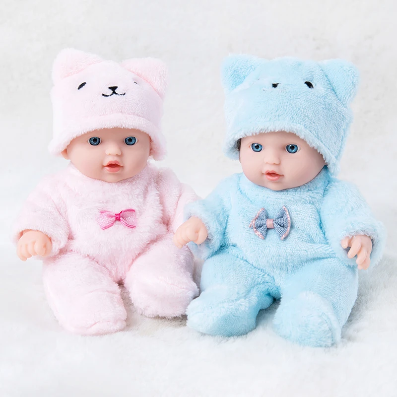 Muñecas de juguete de dibujos animados para bebé, muñeca simulada, ropa de peluche de oso bonito, muñeca Reborn rosa y azul de 20CM, regalo para niña, juguetes para niños