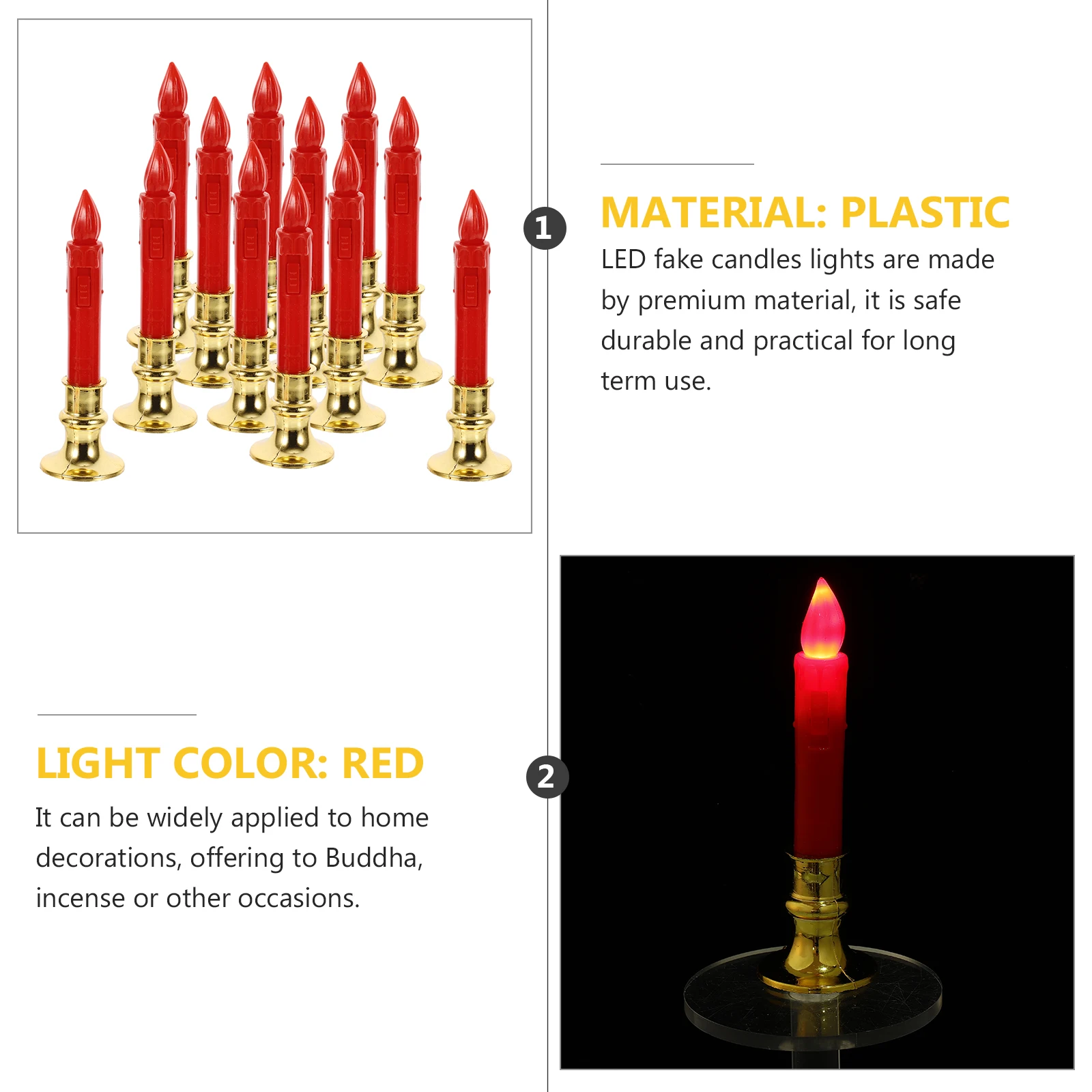 

12 Pcs Flameless Window Candles Led Lights Desk Decor Tealights Electric Flickering Cordless Red
