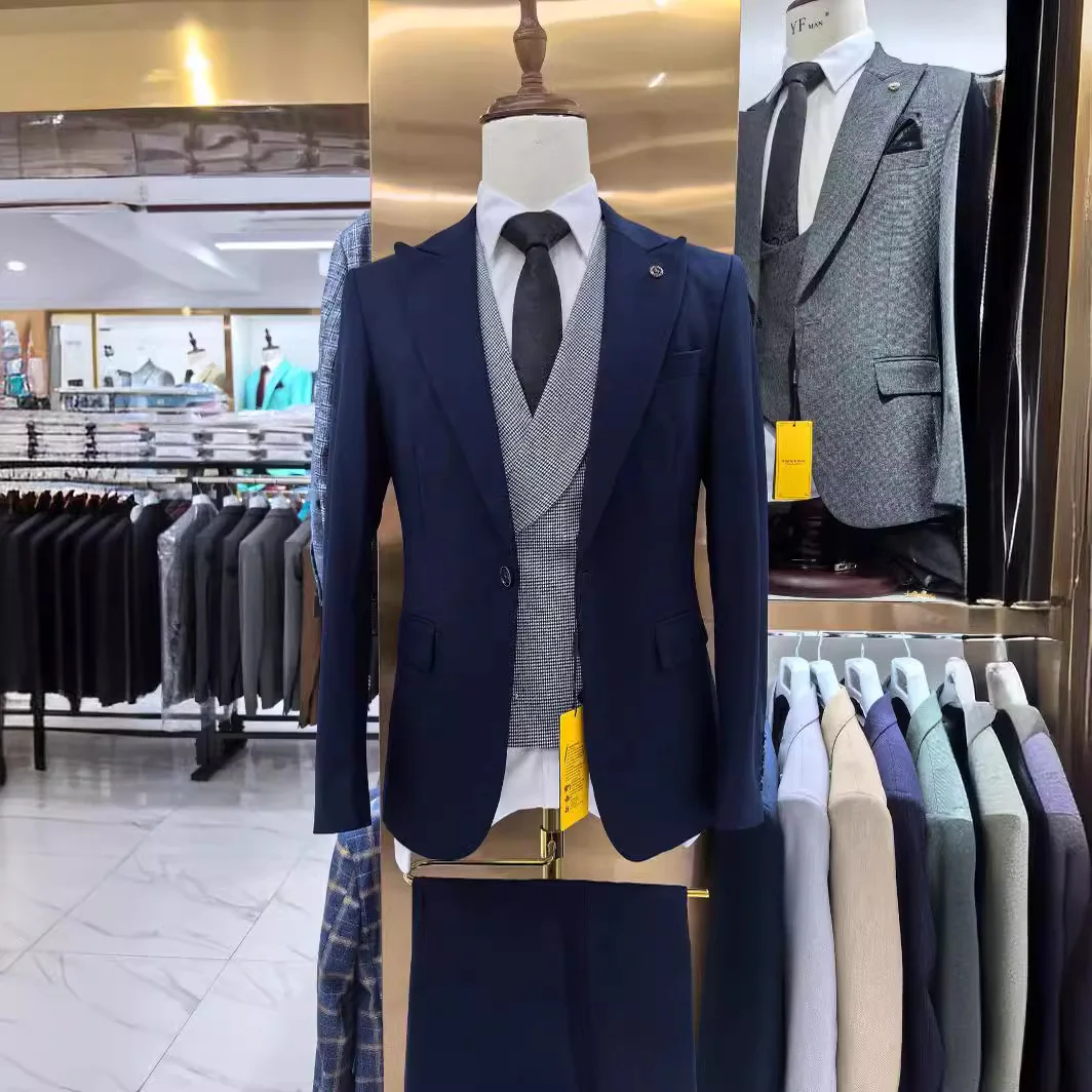 Männer Mariage Farbe Block Kragen Anzüge Jacke Hosen Weste männlich Business lässig Hochzeit Blazer Mantel Weste Hosen 3 Stück Set