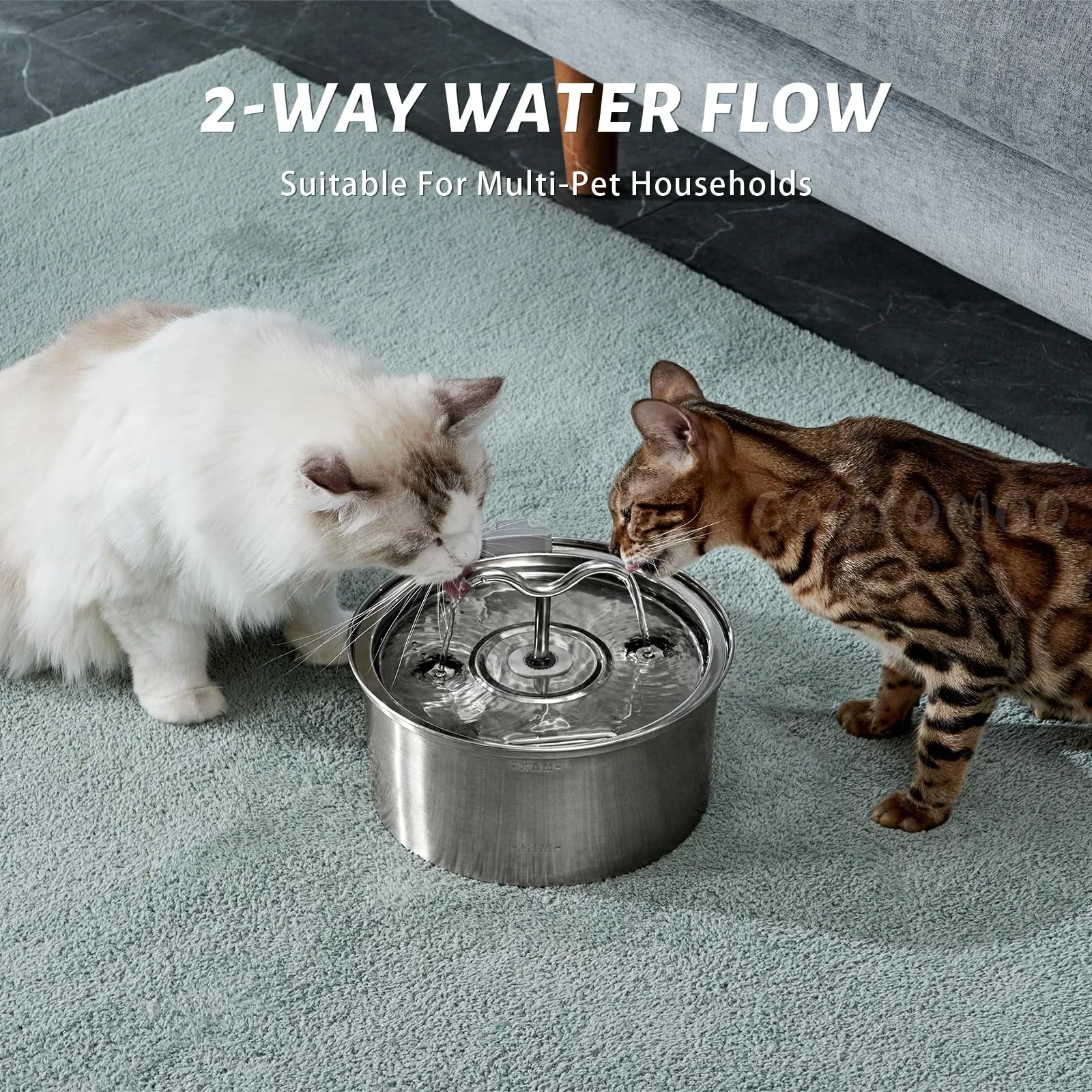 Cat Water Fountain,3.2L/108OZ Round Stainless Steel Dog Dispenser Drinking Bowl with Filters Ultra-Quiet Pump for Multiple Pets