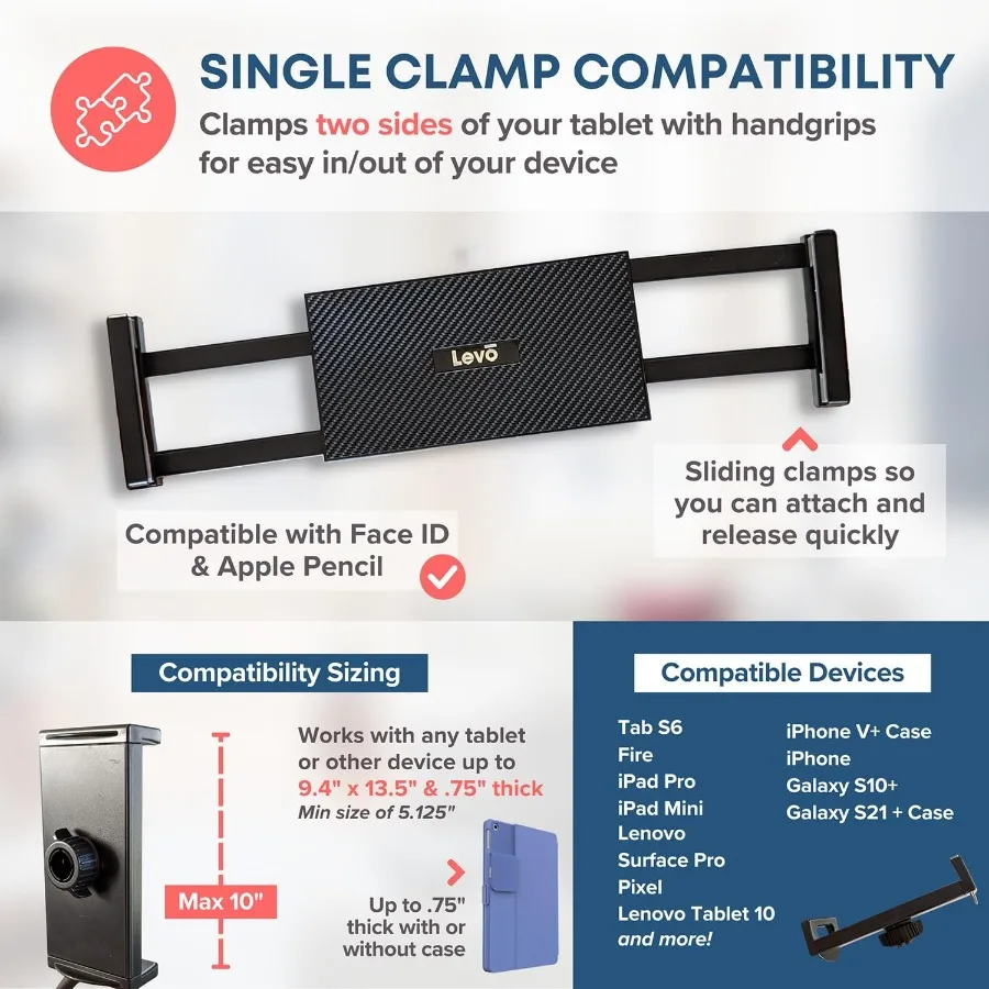 حامل أرضية للهاتف اللوحي قابل للتعديل من LEVO مع عجلات قفل قاعدة الساعة الرملية متعددة المحاور قسط المتداول معقوفة Sta