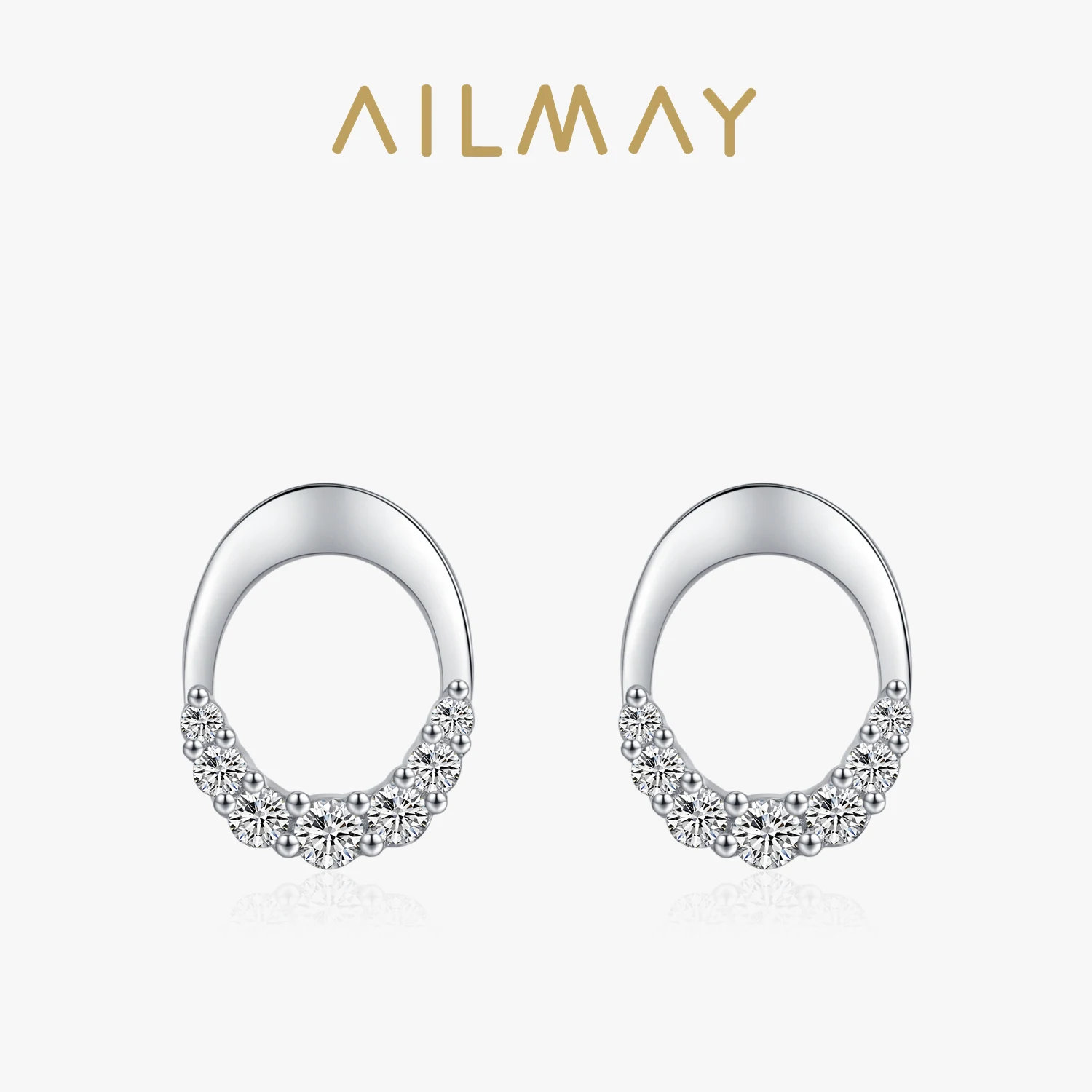 

Ailmay Genuine 925 Sterling Silver Luxury Oval Sparkling CZ Stud Earrings For Women Wedding Engagement Geometric Design Jewelry
