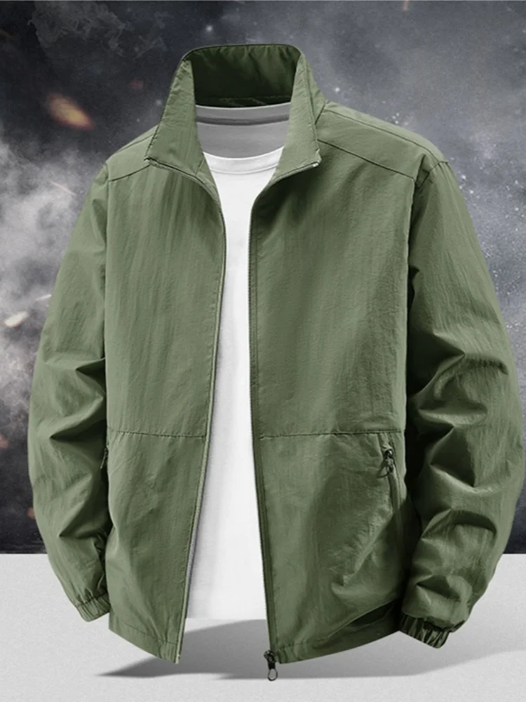 

Loose Fit Men's Jaet Coat Spring Autumn Stand Collar Hatl Outdoor Casual Top Breathable Polyester Nylon Cosite Fiber