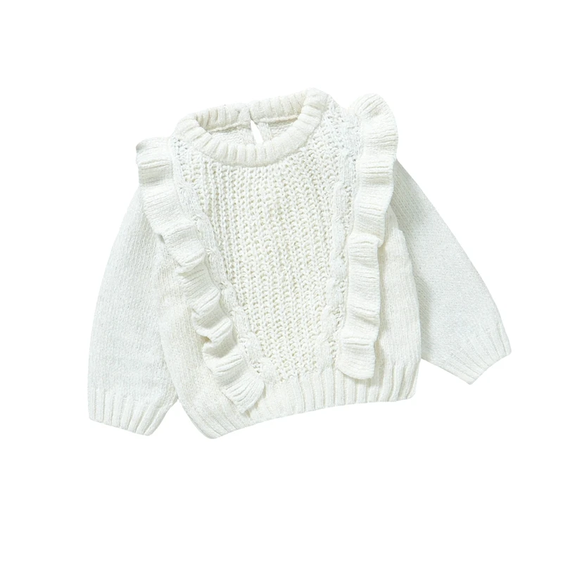 Baby Meisje Trui Lange Mouw Ronde Hals Franjes Effen Winter Warm Gebreide Trui Baby Kleding