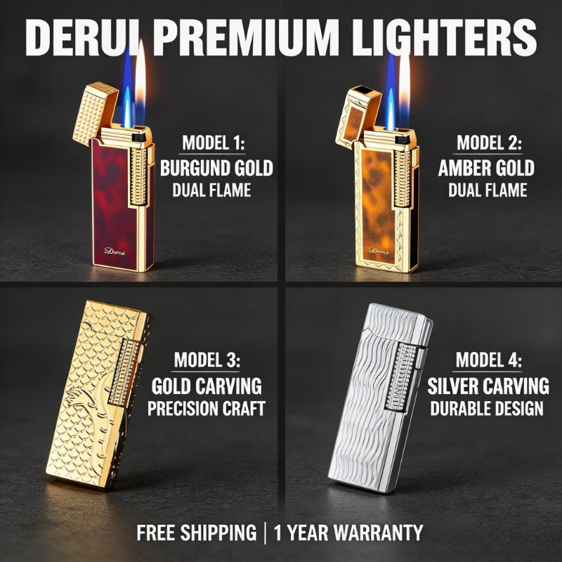 Slim Metal Gas Lighter, Classic Grinding Wheel Ignition, Dual Flame Adjustable Design, Mini Compact Size, Elegant Practical Gift
