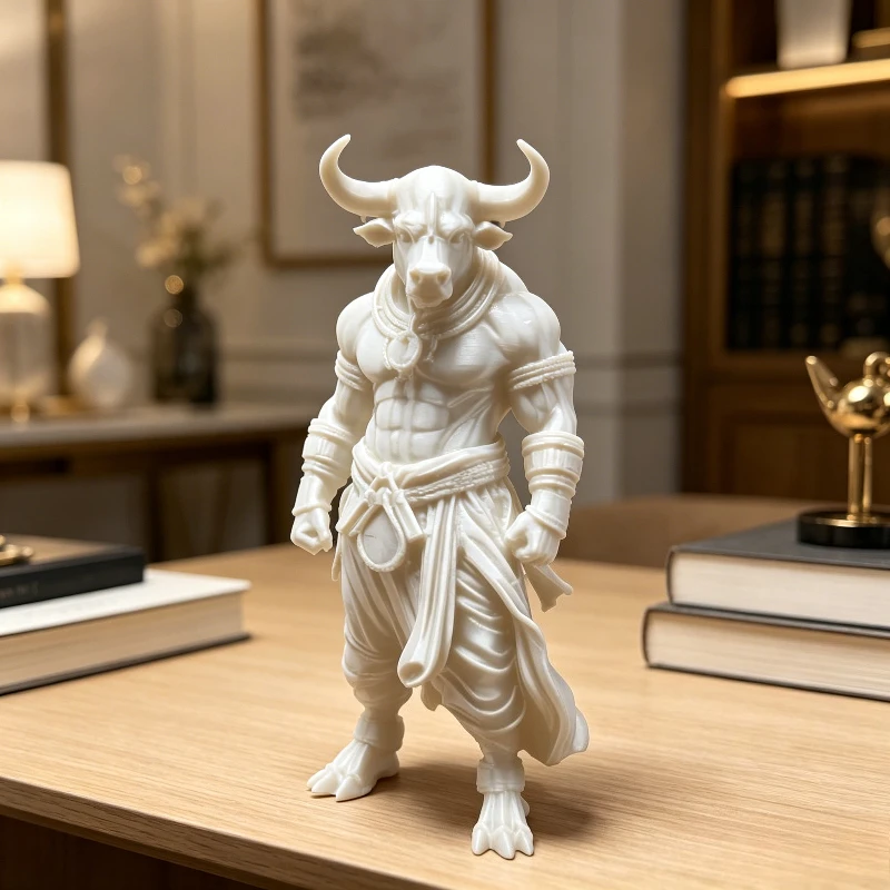 3D Printed Minotaur Warrior Statue Bull Head Fantasy Figurine Black White Mythical Home Shelf Desk Decor Gift